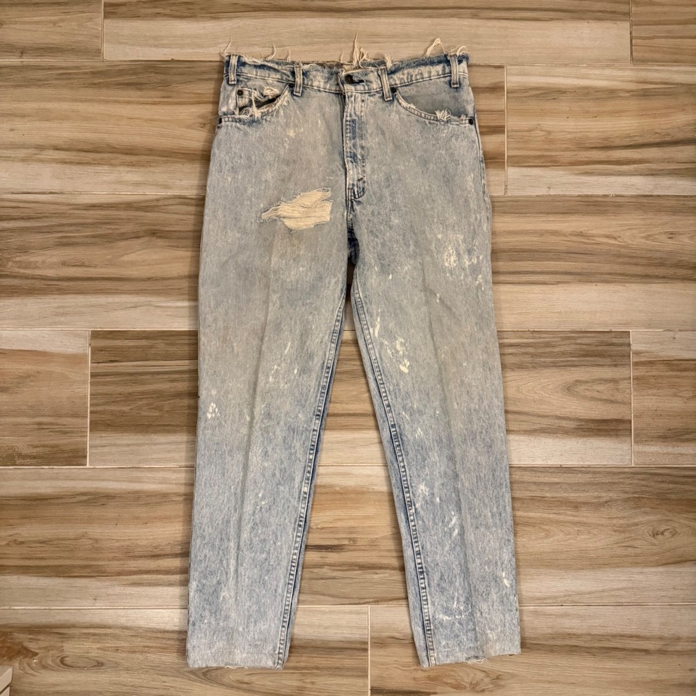Vintage Levis 550 Relaxed Fit Tapered Orange Tab Distressed Light Wash Jeans 34‎
